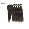 12 14 16inch Three Bundles Peruvian Hair Extension Straight Natural Black 12inch With 1pcs Lace Closure
