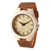 Brown Genuine Leather Strap Wooden Watches For Men And Women Quartz Clock Unisex Wrist Watches Comfortable Wearing