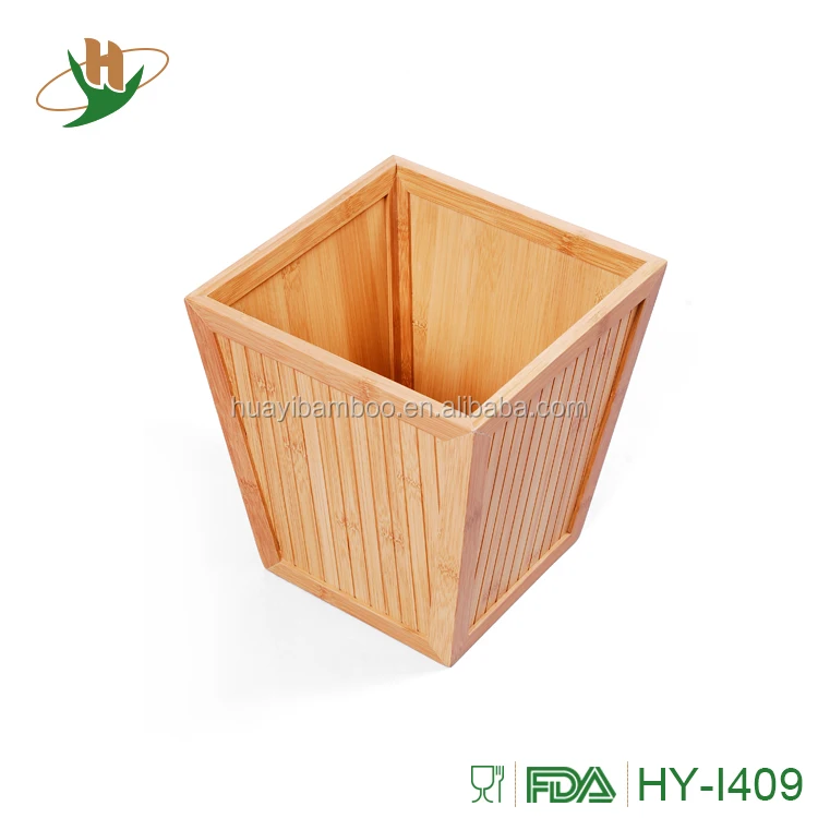 Household Essentials Rectangular Custom Made Bamboo Wood Trash Cans