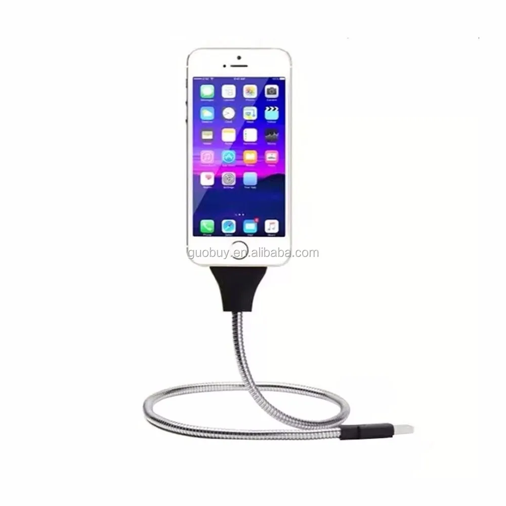 50cm Flexible Metal Usb Data Cable Mobile Phone Stand Holder Usb Charging Cord For Iphone 6/7