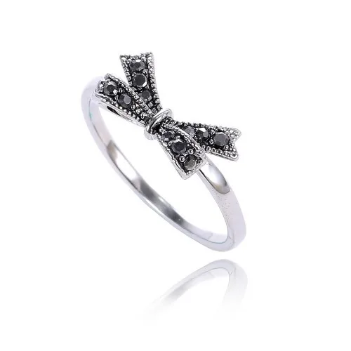 Never Fade Platinum Plated Rings Bow Black CZ Diamond Personality Ring Jewelry For Women AA222058728