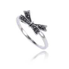 Never Fade Platinum Plated Rings Bow Black CZ Diamond Personality Ring Jewelry For Women