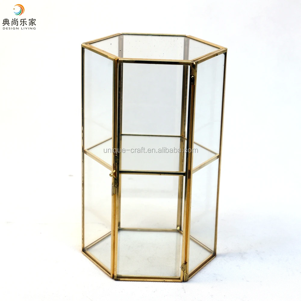 Hexagon Jewelry Glass Bracelet Box Jewelry Organizer Gold Glass Shelf