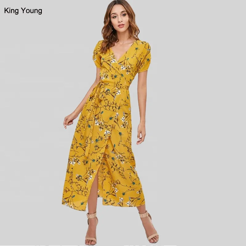 yellow floral dress with sleeves
