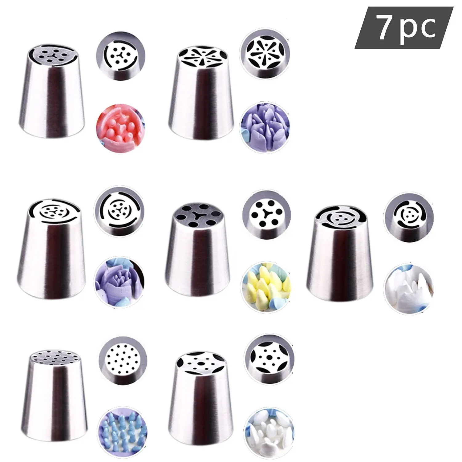 Professional 7-Piece Cake Decorating Tip Set By JamHoo - Stainless Steel Frosting Decorating Nozzle Piping Tips For Pastry & Icing Cup Cakes (7)