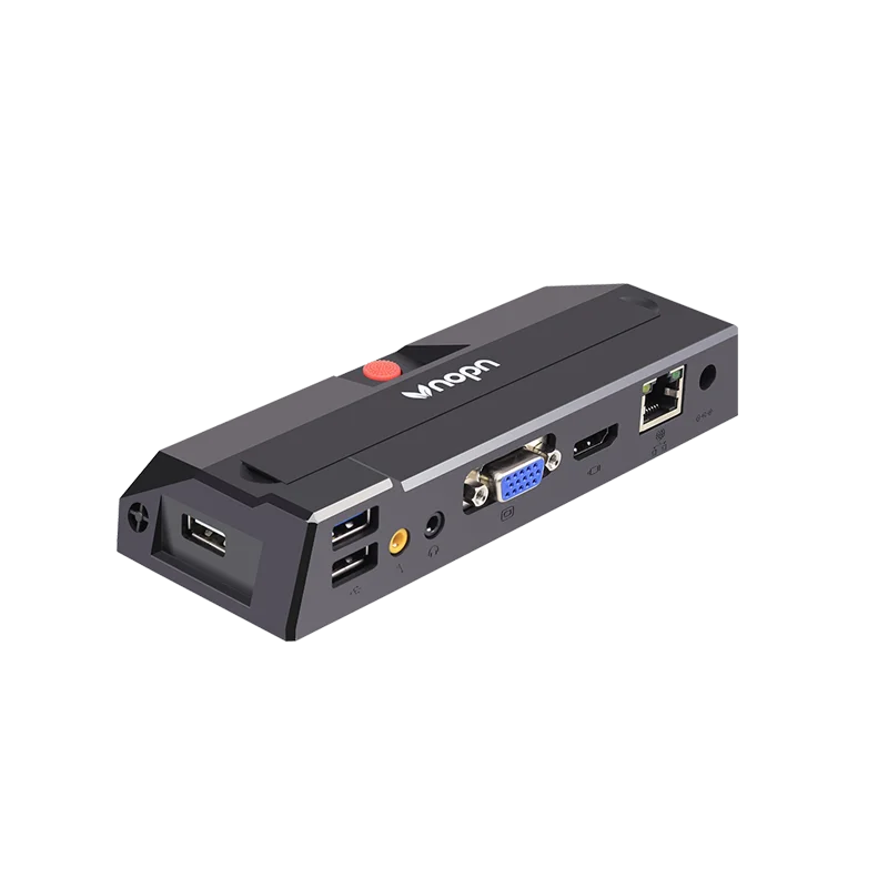 Industrial thin client mounted beside monitor in office setting