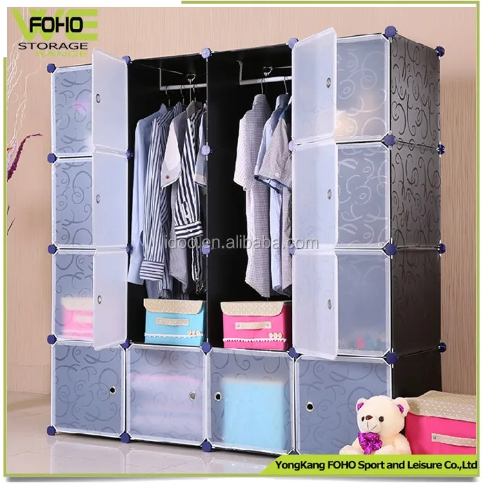 16 Cube Plastic Wardrobe Cabinet With 2 Clothes Hanger Folding Pp Panel Diy Living Room Bedroom Wardrobe Buy Bedroom Wardrobe Plastic Wardrobe