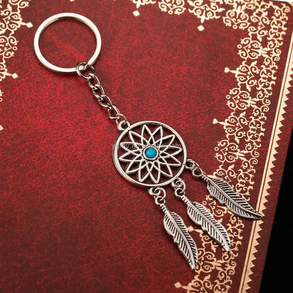 Fashion Dream Catcher Key Chain Silver Tone Ring Feather Tassel Keyring Keychain 