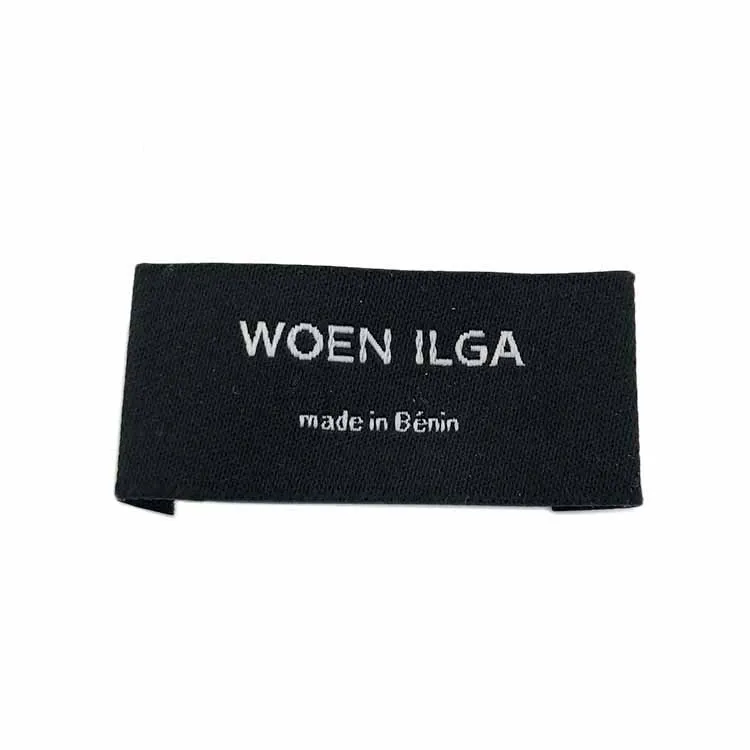 2019 High quality custom black color stamped sewing brand woven label for clothing