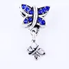 2017 Collection Blue Sparkling Dangle Butterfly With Gems Charms