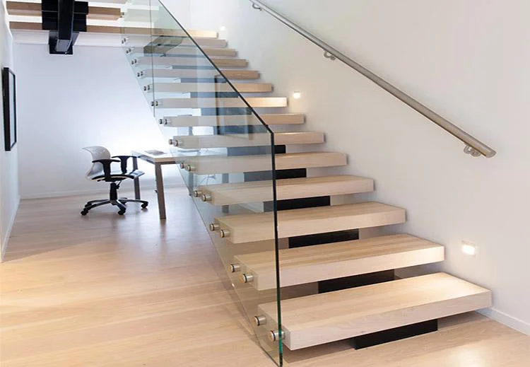 stairs modern straight wood railing glass staircase stair