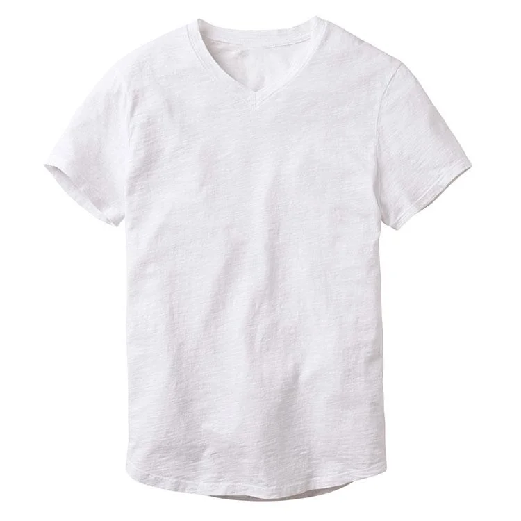 Cotton Spandex Short Sleeve Skin Tight T Shirt Men's V Neck Tee With