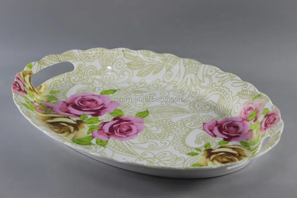 Wavy Edge Melamine Oval Serving Tray 16 Inch