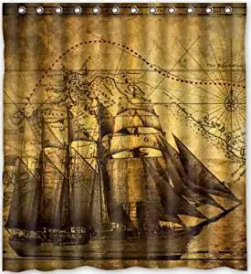 Shower Curtain Retro Octopus Attack Sailing Ship Design Waterproof Fabric