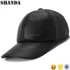 Outdoor upscale real leather goatskin black blank baseball cap hats