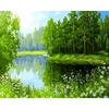 Green forests and lakes picture diy oil painting by numbers for wholesale, kids oil paint by number for wall decoration arts
