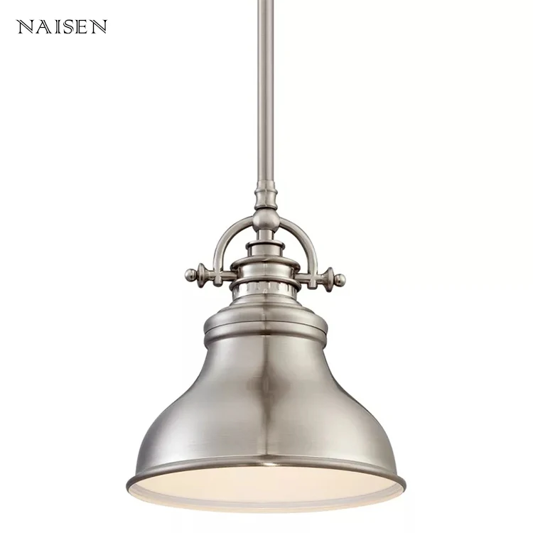 Vintage Retractable Kitchen Pendant Lamp Nickel Metal Pendant Light
