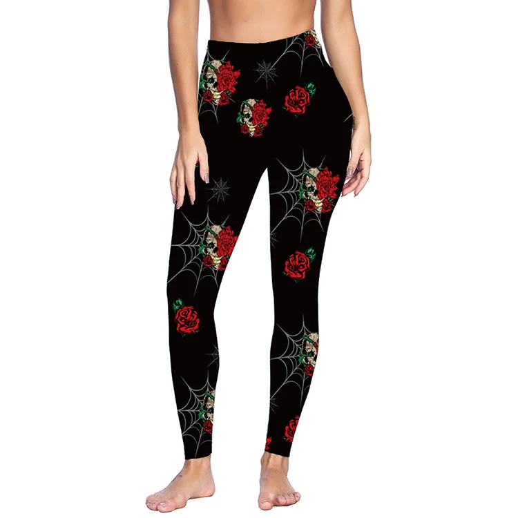 Oem Black Rose Printed Brushed Pocket Soft Brushed Seamless Leggings