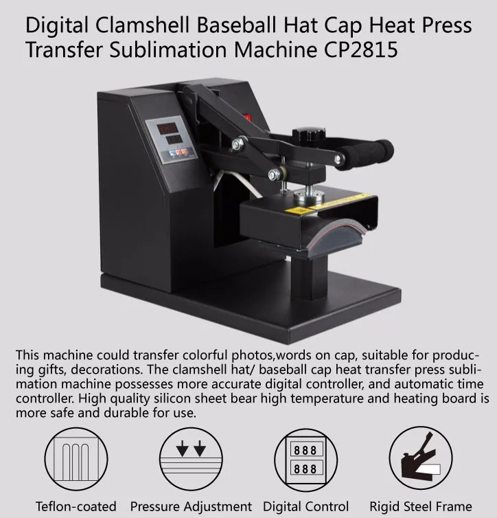 Heat Press Transfer Digital Clamshell 6" x 3" Hat Cap Sublimation Machine New 