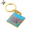 Factory making custom logo square metal gold plated keychains with epoxy dome