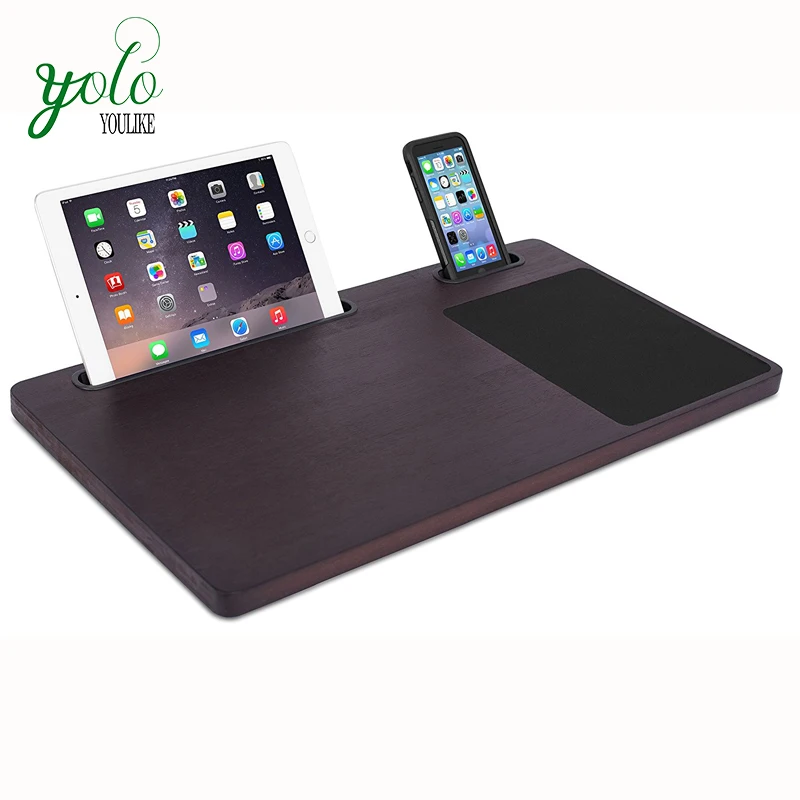 Multi Tasking Bed Tray, Bamboo Laptop Lap Desk Board with Tablet Phone Slot And Mouse Pad