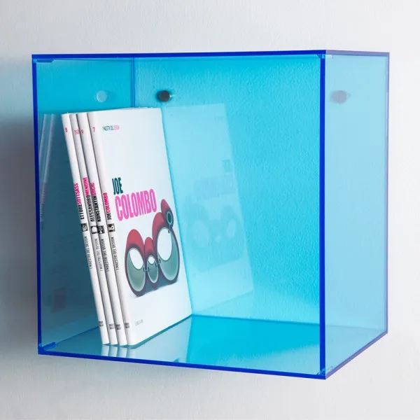 Blue Colorful Acrylic Wall Display Case,Lucite Cube Wall Mounted Shelf ...