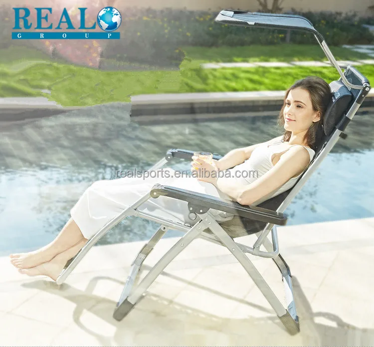 2 Zero Gravity Recline Chairs Folding Garden Camping Beach Sun Lounger W//Canopy