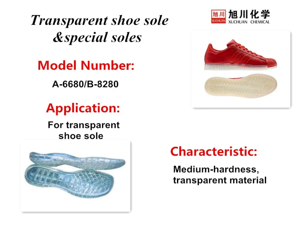 pu resins for transparent shoe sole/low density and high flexing