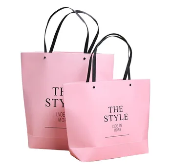 Creative Design Pink Kraft Paper Wedding Gift Return Bag With Rivet Handles Door Flat Handle