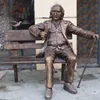 European style customized life size brass man reading book sitting on the bench sculpture