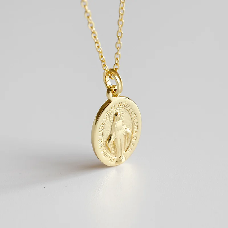 18k Gold Virgin Mary Coin Pendant Necklace - Buy Virgin Mary Pendant ...