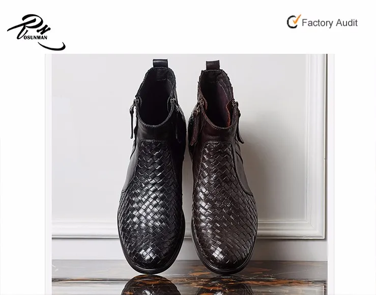 Weave Design Cow Leather Man Boot,Zipper On Side Long Shoes For Men ...