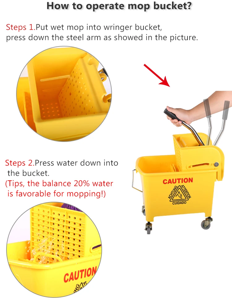 High Quality Bucket Mop 19 Liters Side Press Mop Bucket Plastic Double Bucket Mop Wringer