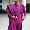 Plus Size Purple South African Men Elegant African Clothing Fashion Styles Set Front Neckline With Buttons Designs