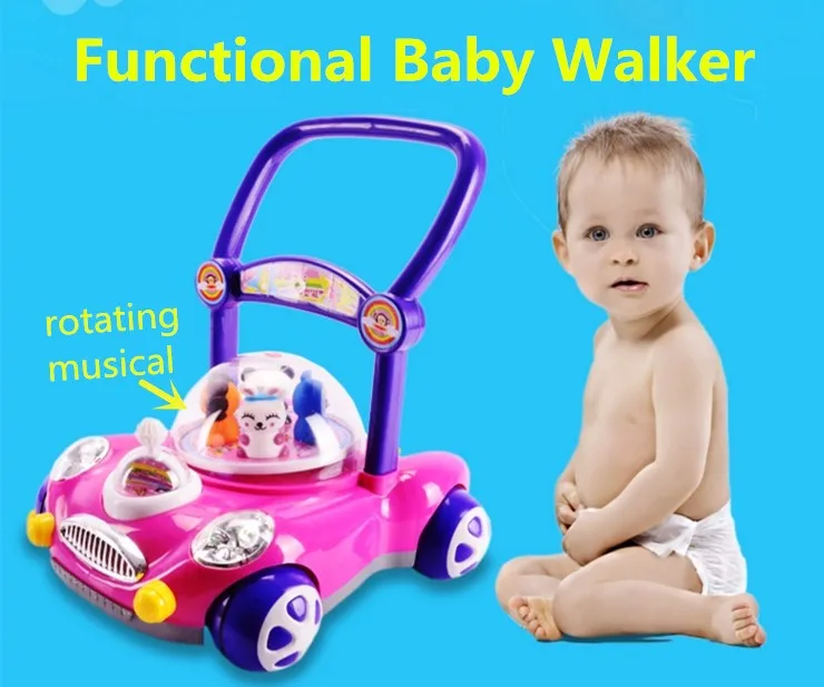 2016 New Model Musical Plastic Rubber Wheel Baby Doll Walker In
