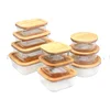 stackable high borosilicate glass meal prep container / lunch box with bamboo lid