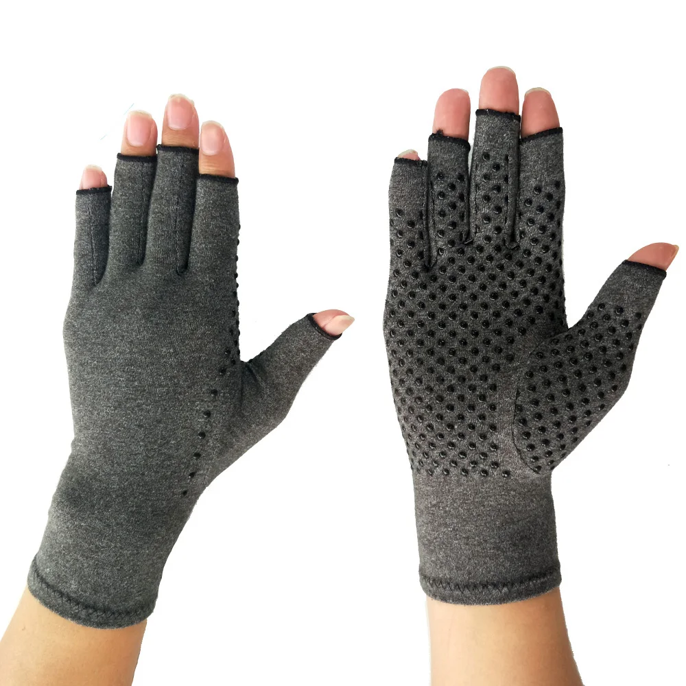 Fingerless Skin Color Magnetic Therapy Compression Arthritis Gloves ...