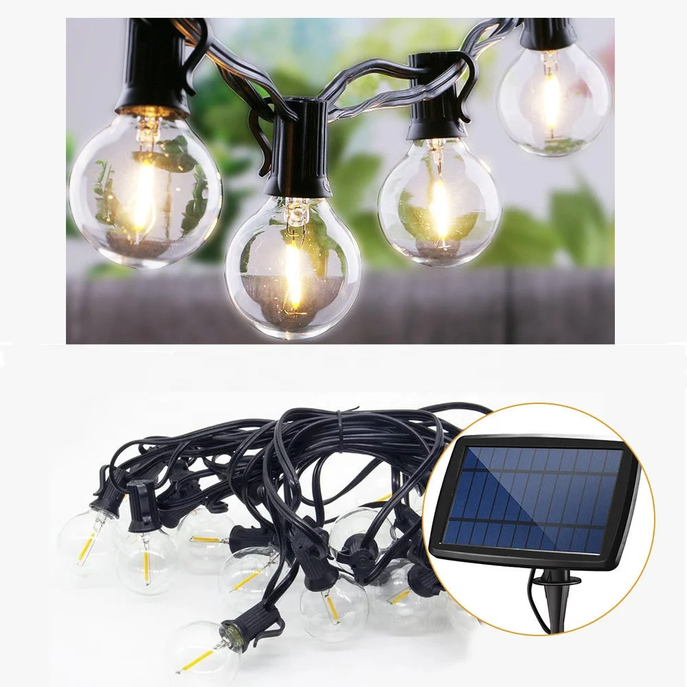 Solar Lights 25LED G40 Globe Vintage Filament Bulbs 25ft String Lights For Tents Market Cafe Gazebo Porch Party