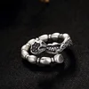 990 Fine Silver Open Finger Ring Engraved Lifelike Lotus Root Rings for Women Vintage Black Silver Bijoux