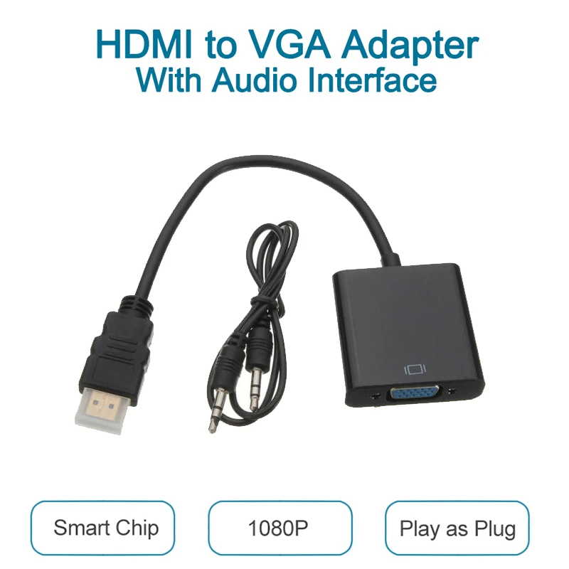 Adaptador HDMI macho a VGA RGB hembra HDMI a VGA 1080P para PC negro macho-hembra greenwoodhomer 