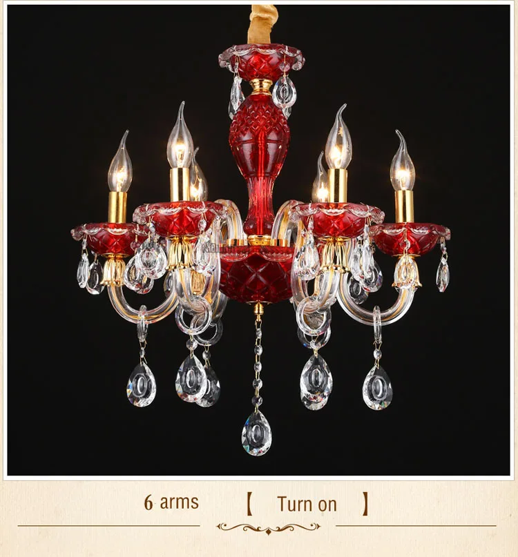 European red glass candle crystal chandelier for romantic bar living room restaurant bedroom wedding room