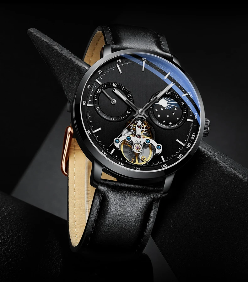 Luxury Complex Function Moon Phase Dual Time Automatic Mechanical Mens Watch