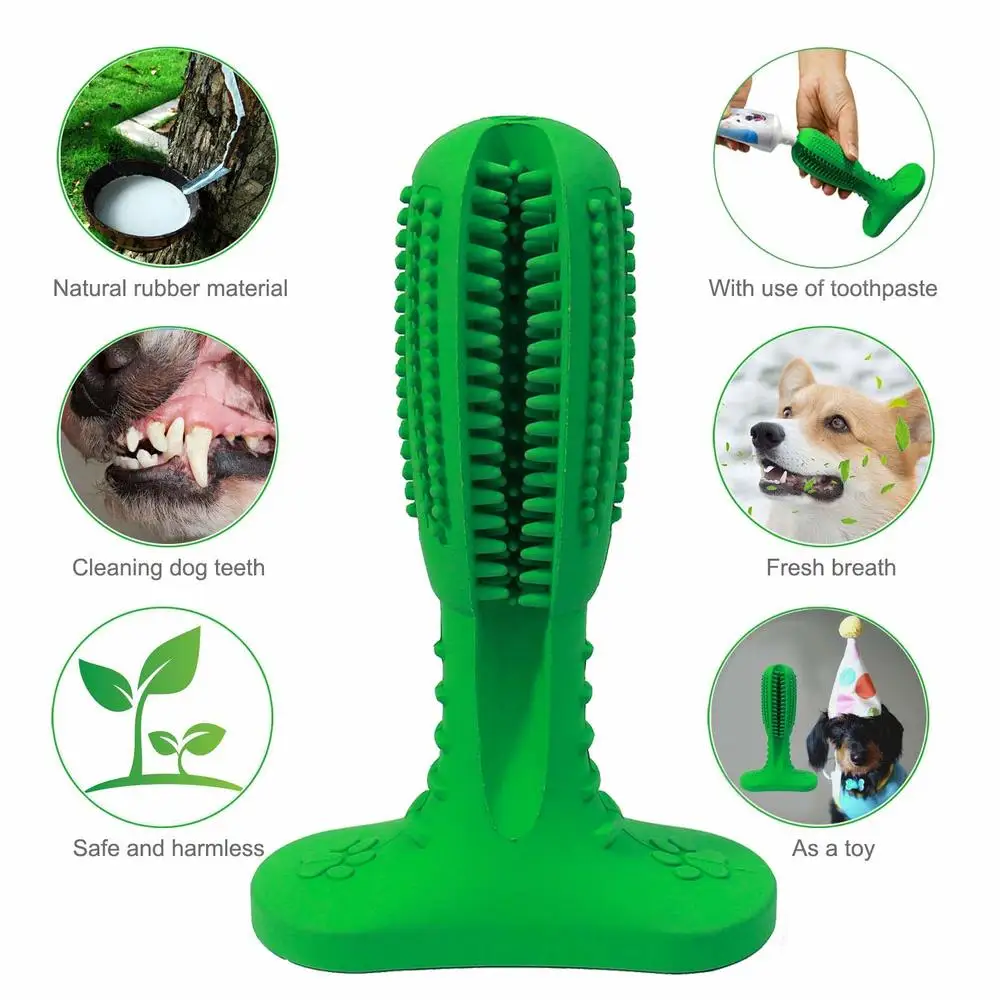 Pet dog natural silicone chew toys for tooth cleaning and interactive training playing durable silicone dog toothbrush