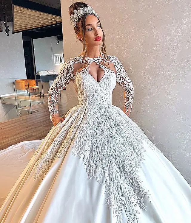 Arabe Manches Longues Robes De Mariée 2019 En Turquie Dentelle Robe De Bal Robe De Mariée Longue Léglise Train Royal Formelle Robes De Mariée Buy