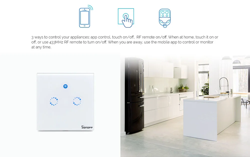 Sonoff T1 ue Smart Wifi mur interrupteur tactile 1 Gang 2 Gang tactile/WiFi/433 RF/APP télécommande contrôleur de maison intelligente travailler avec Alexa