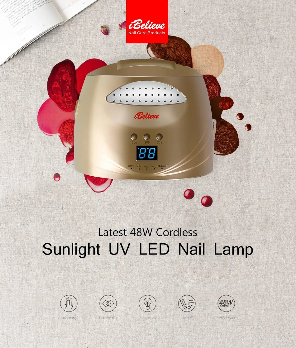 Cordless Led Gel Lamp 48w Rechargeable Uv Lamp Nails For Hard Gel