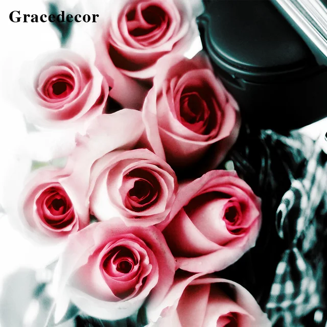 new designs decorative glass hanging art pink rose flower oil