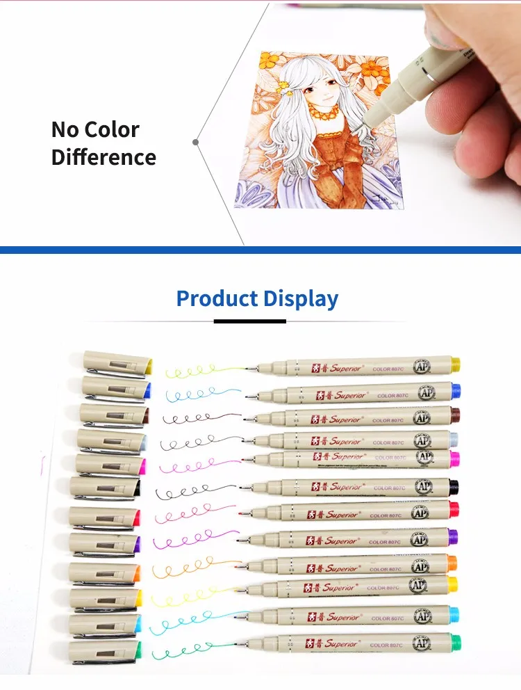 Superior 12 Colors Needle Drawing Pen 0.45mm Fineliner Animation Design