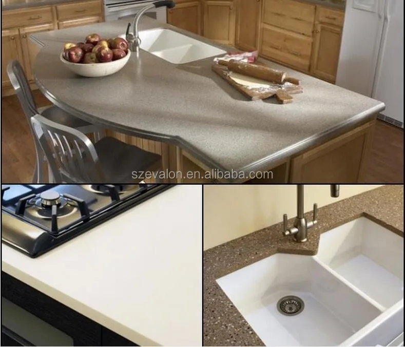 Cream Colored Quartz Countertops Molded Sink Kitchen