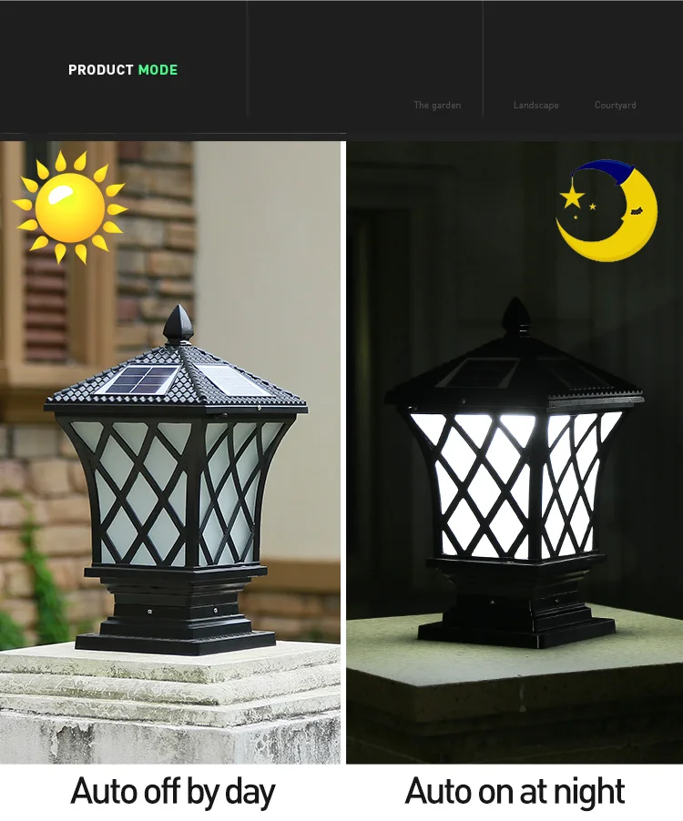 2W 3W Outdoor Aluminum Led Solar Pillar Light Within Lithium Battery Backup